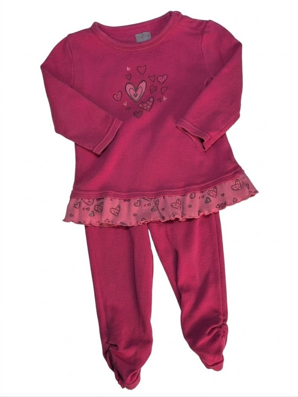 Kushies Pink Graphic Heart 2Piece Tunic Ruffle Top Pants Set Girls 18M Ruched
